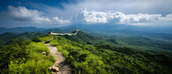 Panoramic View Of Green Hills And Valley Under Sunny Sky