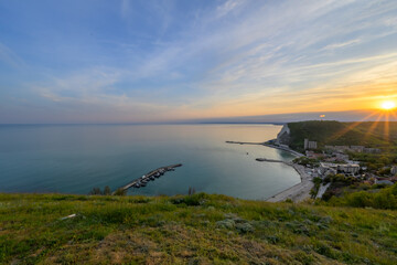 Peaceful Coastal Village Bay at Twilight, Lone Tree on Grassy Hill