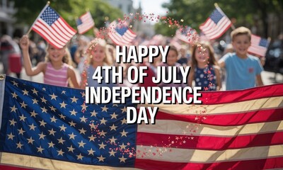 Children celebrating fourth of july parade
