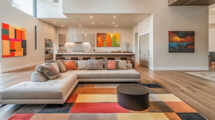 A modern open-concept living area with an open kitchen.