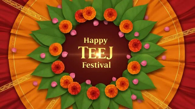 Happy Teej Festival Animation with Flowers | Hindu Women&rsquo;s Festival MP4 Video Celebrating Love & Fasting Traditions | Ideal for Reels & Devotional Greetings