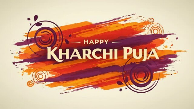 Happy Kharchi Puja Animation with Brush Stroke Design | Hindu Ritual Festival MP4 Celebrating 14 Deities | Ideal for Reels, Devotional Status & Festive Greetings