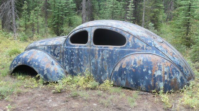 Fototapeta Vintage Car Body Weathering in a Forest