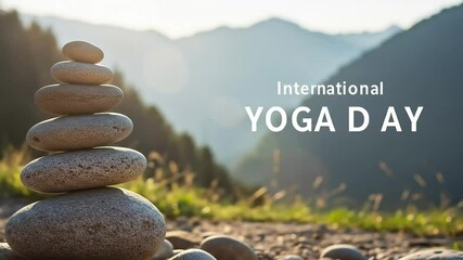 International Yoga Day Animation with Zen Stones & Nature | Calming Wellness MP4 Video for Yoga Practice, Awareness Events & Reels