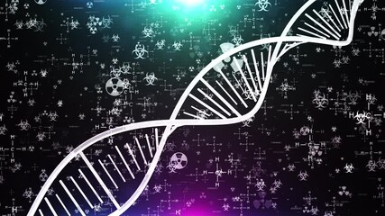 DNA Helix Animation with Biohazard and Chemical Formula Background for Science Video - Powered by Adobe