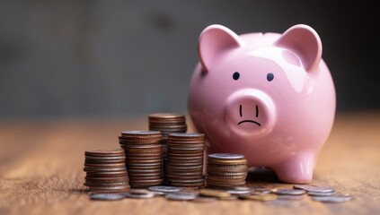 Piggy bank with coins, savings