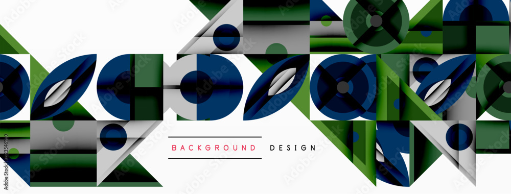 Poster abstract geometric pattern. dark blues, greens, grays create modern design. overlapping shapes sugge