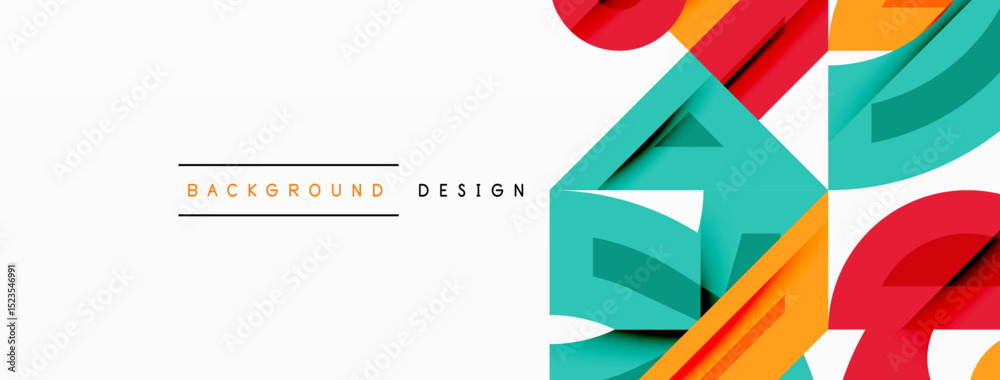 Poster abstract geometric shapes overlap, creating vibrant colorful background. text reads background desig