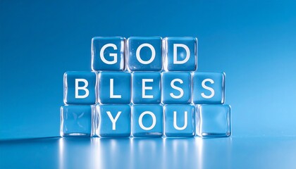 神の祝福の言葉を表すgod bless you。背景は青色。aiで生成	