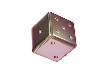 3d a falling colorful dice isolated on white transparent background. 3d render illustration.