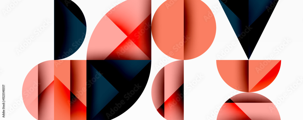 Aufkleber Abstract geometric composition. Shapes overlap, creating dynamic visual rhythm. Colors include coral, navy, pale beige. Minimalist design.