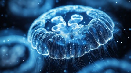 Glowing Jellyfish in Deep Blue Sea