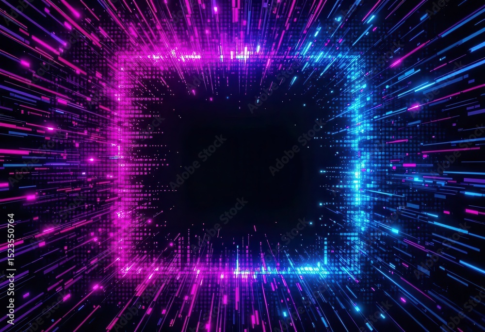 Poster vibrant digital rays create a glowing frame in a dynamic abstract background