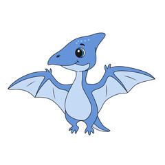 Cheerful cartoon style blue Pterodactyl flying dinosaur. Great for children educational graphics, dinosaur themed parties, and prehistoric illustrations