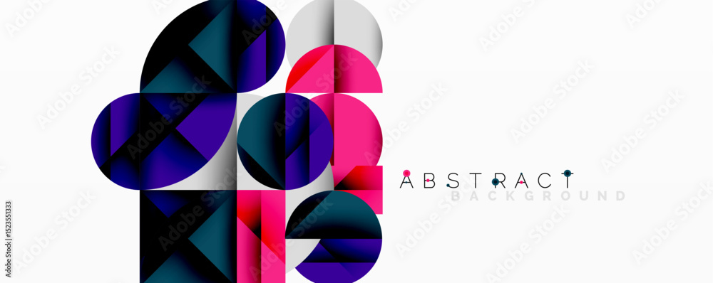 Aufkleber Modern geometric design. Overlapping circles, triangles create vibrant, colorful composition. Minimalist style, suitable background element.