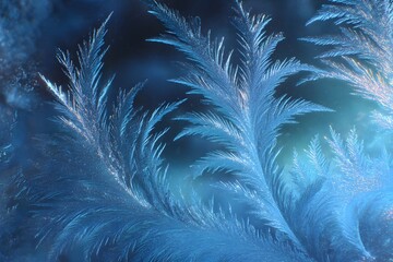 Stunning Blue Ice Crystals Winter Frost Patterns on Glass