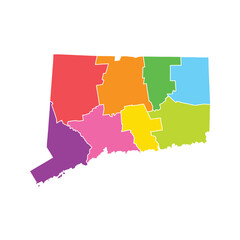 Connecticut Map Flat Color Administrative White Isolated Background