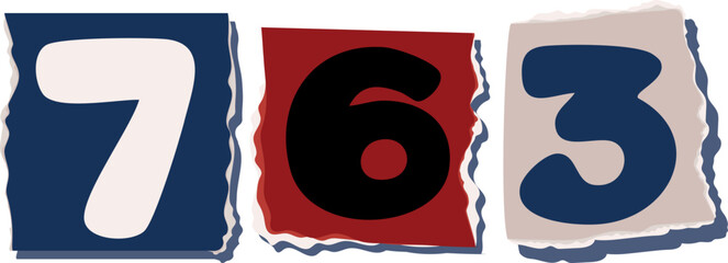 763 Retro torn paper number Design art
