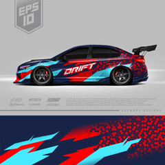 Racing car wrap design vector. Graphic abstract stripe racing background kit designs for wrap vehicle, race car, rally, adventure and livery. Full vector eps 10