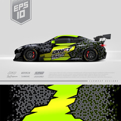 Racing car wrap design vector. Graphic abstract stripe racing background kit designs for wrap vehicle, race car, rally, adventure and livery. Full vector eps 10