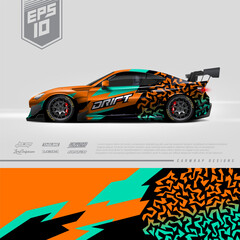 Racing car wrap design vector. Graphic abstract stripe racing background kit designs for wrap vehicle, race car, rally, adventure and livery. Full vector eps 10