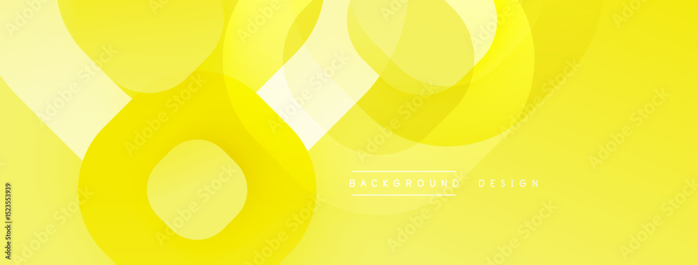 Poster Yellow abstract circles overlap, creating dynamic visual effect. Soft gradients suggest depth, modern design aesthetic.