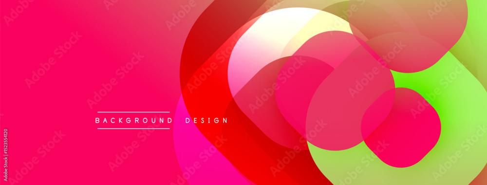 Poster Abstract vibrant circles overlap, creating dynamic pink, red, green gradients. Text reads background design. Modern visual composition.