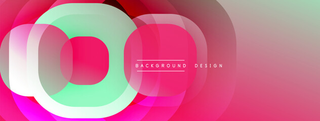 Abstract colorful design. Overlapping circles create dynamic gradient effect. Pink, green hues dominate composition. Modern visual element.