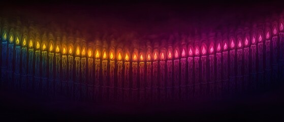 Row of glowing candles in spectrum colors