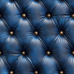 Fototapeta premium Seamless pattern of luxurious deep blue leather upholstery with classic diamond tufting and gleaming golden buttons. Ideal for sophisticated design backgrounds.