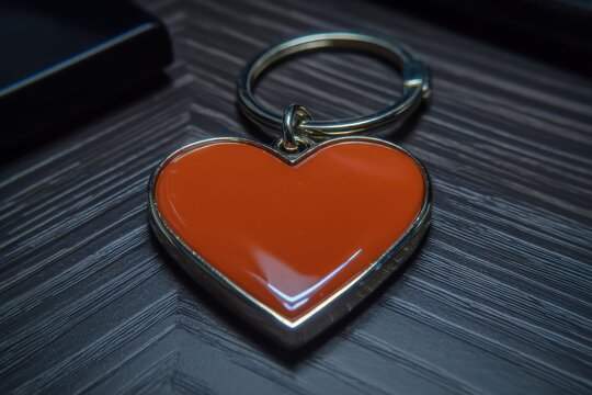 Orange heart keyring on wood