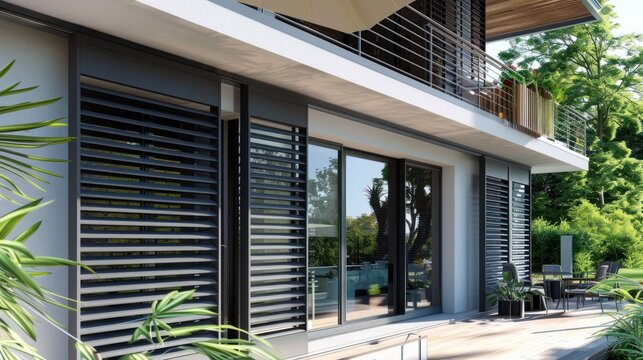 Exterior home with a sliding shutter doors modern aluminum