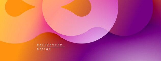 Abstract fluid shapes blend orange, purple hues. Modern background design evokes smooth transitions, dynamic composition.