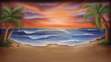 Tropical beach sunset with palm trees