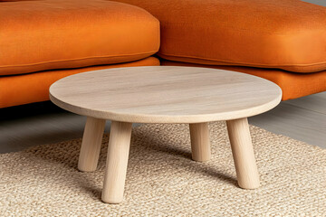 Round Wooden Coffee Table, Modern Minimalist Design