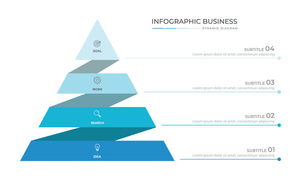 Business pyramid diagram infographic design 4 steps on white background