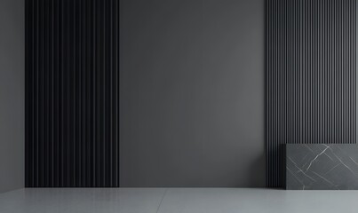 Modern, minimalist interior design with dark gray elements.