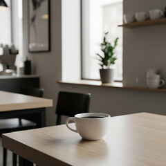 Coffee cup with latte art on wooden table in coffee shop. Created using generative AI tools