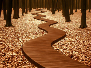 Winding Wooden Path Autumn Forest Illustration