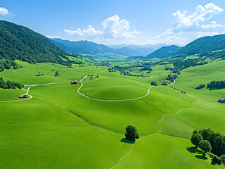 Aerial View Green Valley Landscape Photo