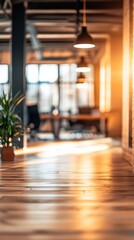 Interior of Modern Office Space with Blurred Background, Usable for Mockups