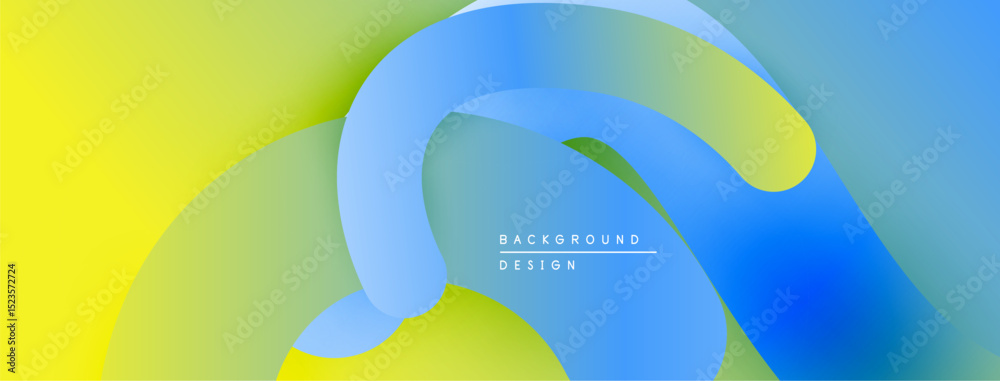 Poster Abstract fluid shapes blend yellow, blue, green hues. Modern design creates dynamic visual experience. Smooth gradients offer soft texture.