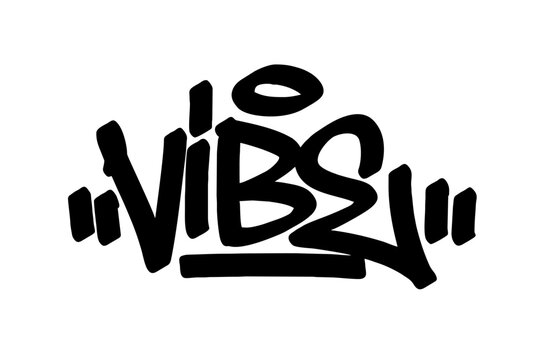 Graffiti tag text "Vibe" in bold black urban style with festive street vibes. Hand-drawn lettering with raw spray paint texture. Perfect for posters, merch, events, and edgy designs.

