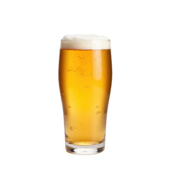 Crisp refreshing golden beer in a pint glass, clear, transparent png background.