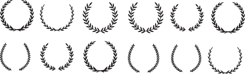laurel, wreath, wreaths, laurel wreath, leaf, leaves, circle, circular, frame, border, award, achievement, honor, victory, winner, success, emblem, badge, icon, element, design element, silhouette, bl