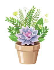 Lush Succulent with Purple Blooms