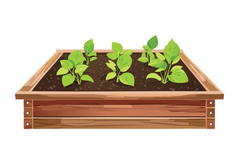 Brown Raised Garden Bed with Plants