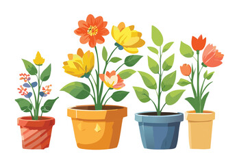 Border of Colorful Potted Flowers