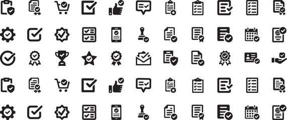 approval, check, verified, tick, done, success, complete, ok, agreement, acceptance, confirm, validation, approve, checked, accepted, right, correct, icon, set, collection, list, document, badge, thum