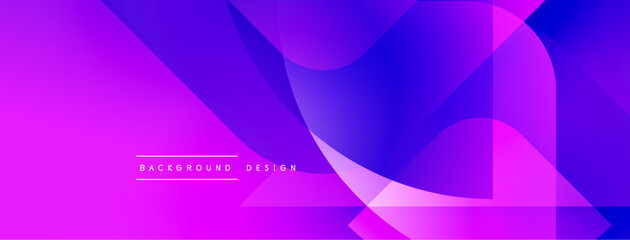 Abstract gradient background. Purple, blue hues blend dynamically. Overlapping shapes create modern visual effect. Minimalist design.